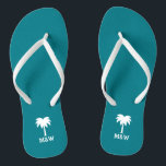 Custom monogram palm beach wedding flip flops<br><div class="desc">Personalized palm beach wedding flip flops for bride and groom or guests. Elegant party favor set with custom last name or monogram and sailing ship / boat anchor icon. Custom background and strap color for him and her / men and women. Romantic turquoise blue and white his and hers wedge...</div>