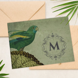 Custom Monogram Parrot Note Card