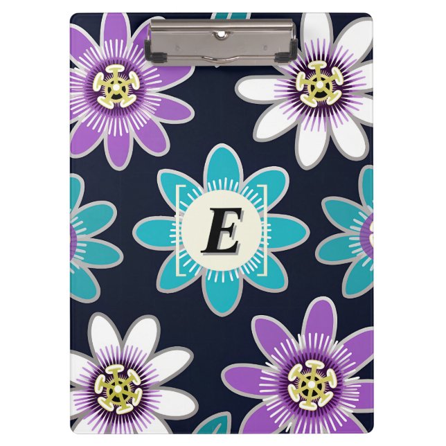 Custom Monogram Passion Flower Floral Clipboard (Front)
