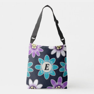 Custom Monogram Passion Flower Floral Crossbody Bag