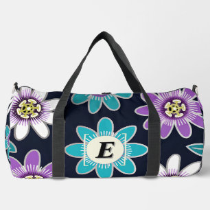 Custom Monogram Passion Flower Floral Large Duffle Bag