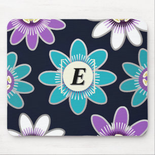 Custom Monogram Passion Flower Floral Pattern Mouse Mat