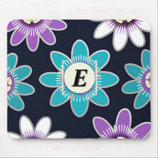 Custom Monogram Passion Flower Floral Pattern  Mouse Mat