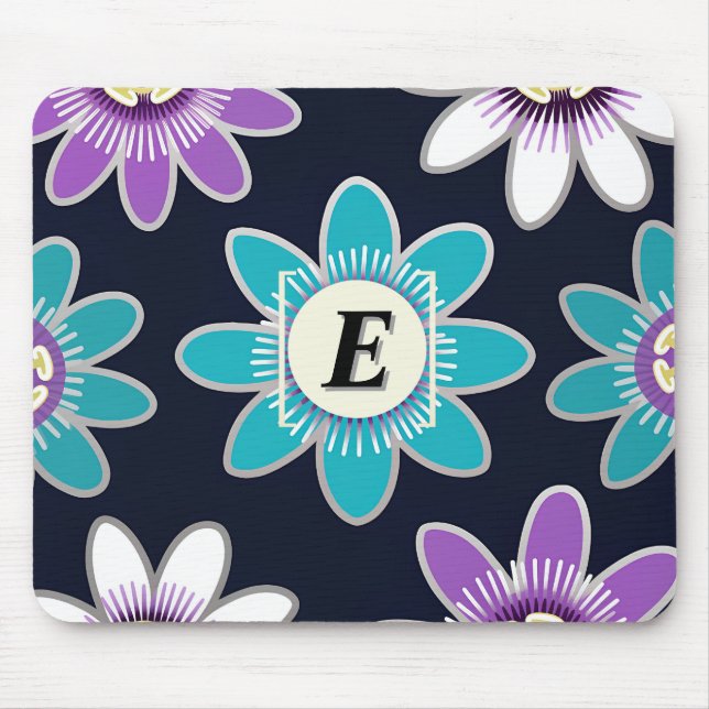Custom Monogram Passion Flower Floral Pattern  Mouse Mat (Front)
