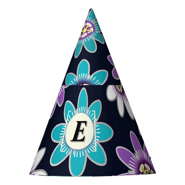 Custom Monogram Passion Flower Floral Pattern  Party Hat (Front)