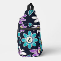 Custom Monogram Passion Flower Floral Sling Bag