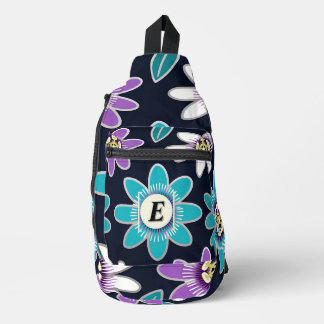 Custom Monogram Passion Flower Floral Sling Bag