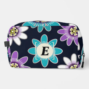 Custom Monogram Passion Flower Floral Toiletry Bag