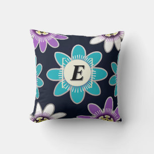 Custom Monogram Passion Flower Pattern Cushion