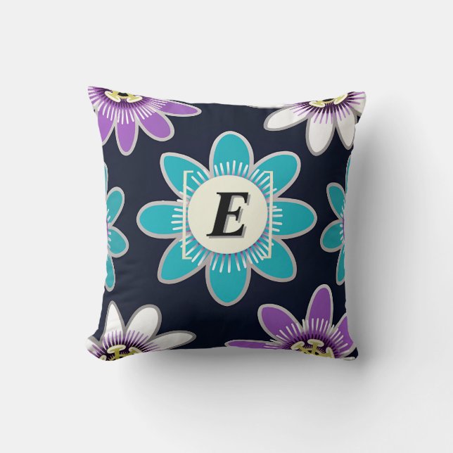 Custom Monogram Passion Flower Pattern  Cushion (Front)