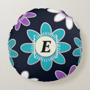 Custom Monogram Passion Flower Pattern  Round Cushion