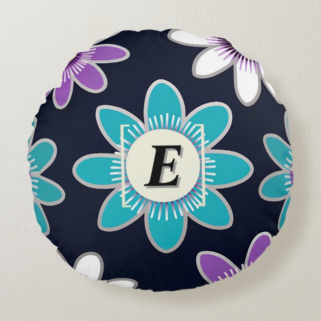 Custom Monogram Passion Flower Pattern  Round Cushion (Front)