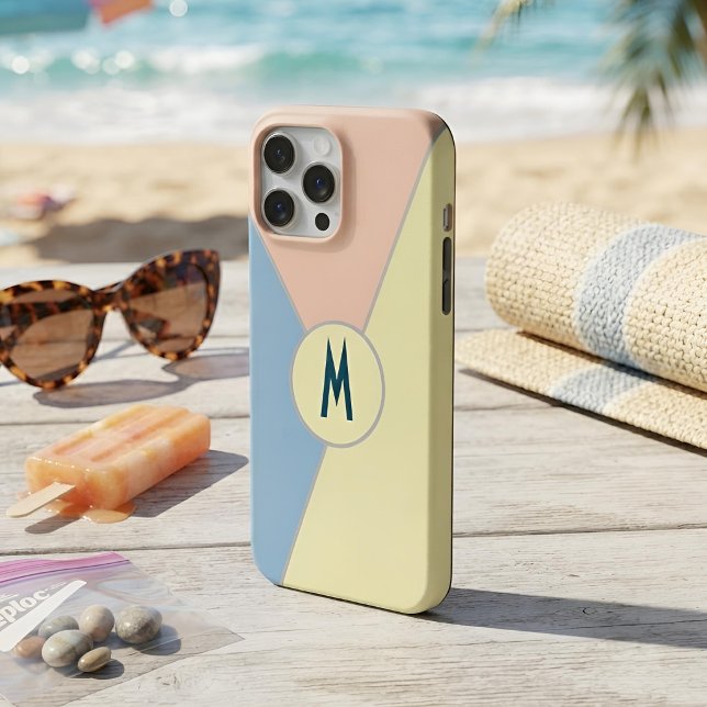 Custom Monogram Pastel Blue & Pink Colour Block Case-Mate iPhone Case (Creator Uploaded)