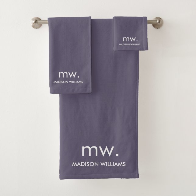 Custom Monogram Pastel Elegant Stylish Modern Bath Towel Set (Insitu)