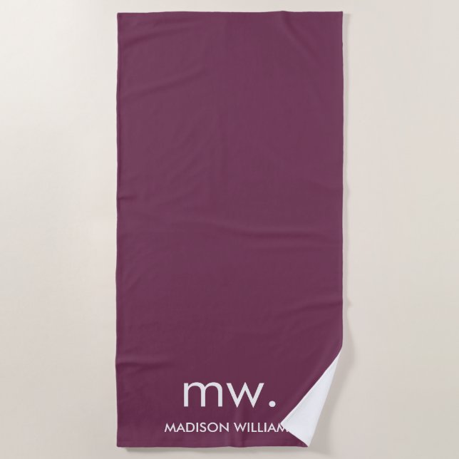 Custom Monogram Pastel Elegant Stylish Modern  Beach Towel (Front)