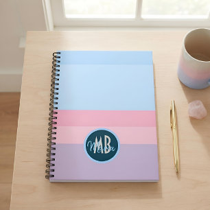 Custom Monogram Pastel Pink & Blue Stripe Notebook