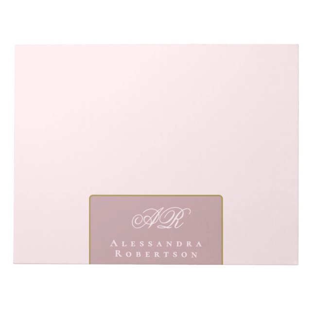 Custom Monogram Pastel Pink Dusty Rose Elegant  Notepad (Front)