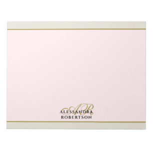 Custom Monogram Pastel Pink Gold Beige Sand Chic Notepad
