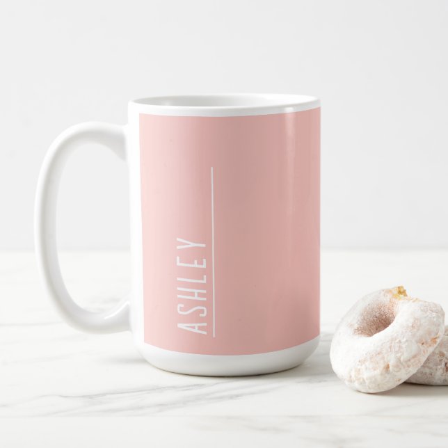 Custom monogram, pastel pink modern  coffee mug (With Donut)