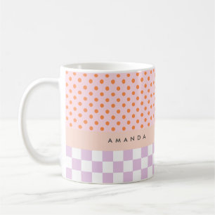 Custom Monogram Pastel Polka Dot Lilac Check Gifts Coffee Mug