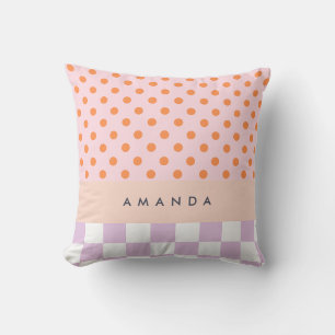 Custom Monogram Pastel Polka Dot Lilac Check Gifts Cushion