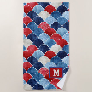 Custom Monogram Patriotic Floral Beach Towel