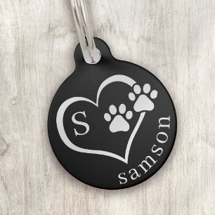 Custom Monogram Paw Print Dog Pet Tag