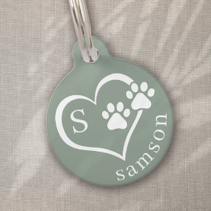 Custom Monogram Paw Print Dog Pet Tag