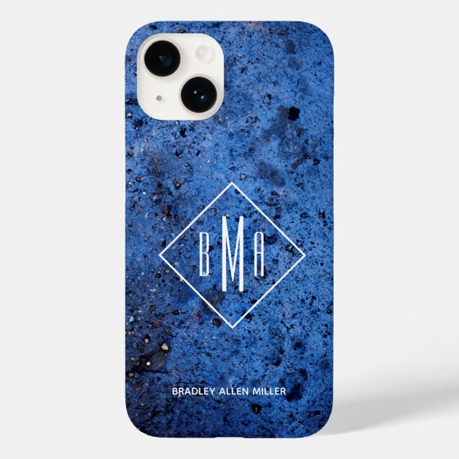 Custom Monogram Personalised Blue Case-Mate iPhone Case (Back)