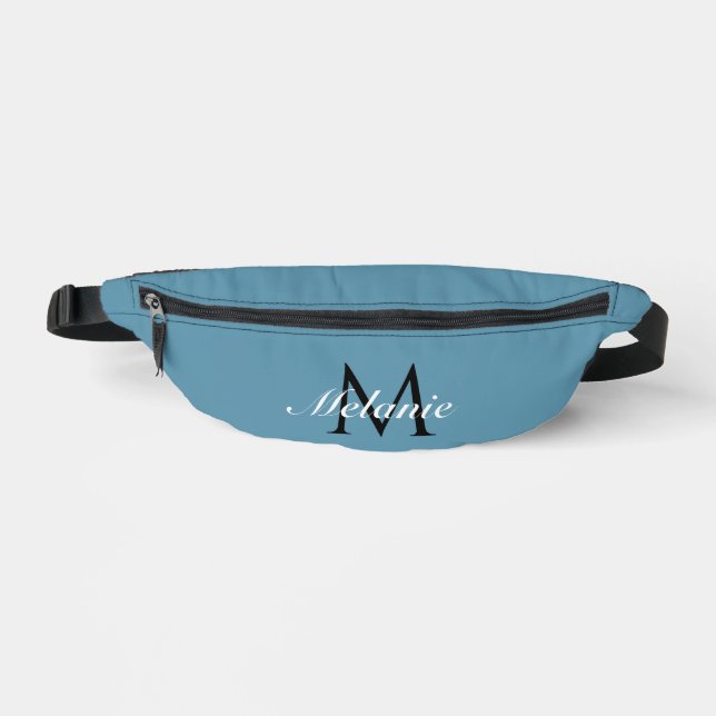  Custom Monogram Personalised Dusty Blue Bum Bags (Front)