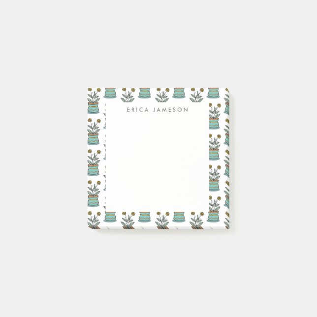 custom monogram personalised plant pattern hipster post-it notes (Front)