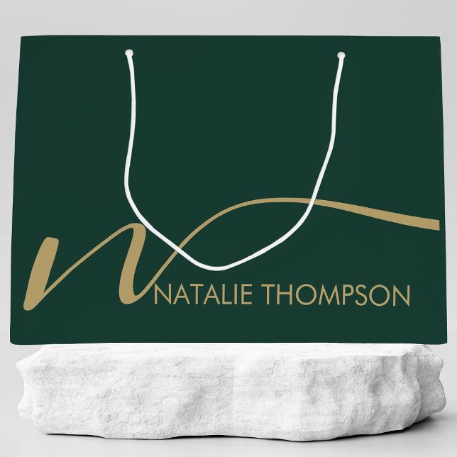 Custom Monogram Personalised With Name Cool Green Large Gift Bag (Creator Uploaded)