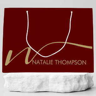Custom Monogram Personalised With Name Cool Maroon Large Gift Bag