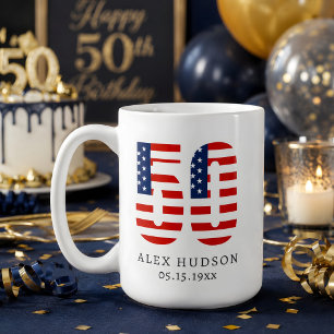 Custom Monogram Photo 50th Dad grandpa Birthday Coffee Mug