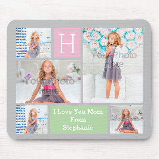 Custom Monogram Photo Collage Pink/Green/Grey Mouse Mat