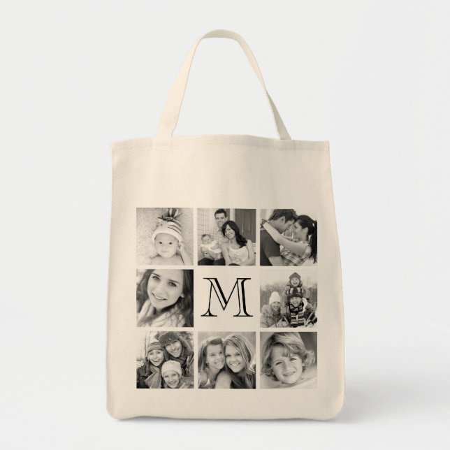 Custom Monogram Photo Collage Tote Bag (Front)