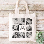 Custom Monogram Photo Collage Tote Bag<br><div class="desc">Cute Personalised Tote Bag with Personalised Monogram and a Square Collage of 8 Photos Bordering Your Initial. This would make a great gift for family,  friends,  parents,  and grandparents!</div>