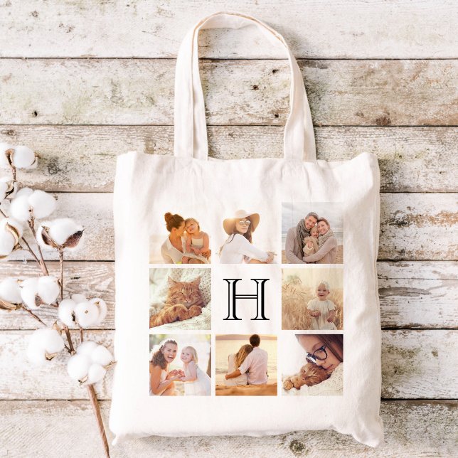 Custom Monogram Photo Collage Tote Bag (Creator Uploaded)