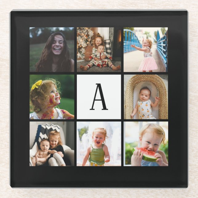 Custom Monogram photo montage photo collage Glass Coaster (Front)