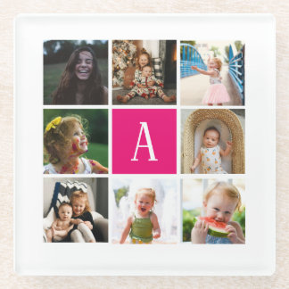 Custom Monogram photo montage photo collage Glass Coaster