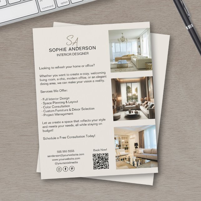 Custom Monogram Photo QR Professional Business Flyer (Custom Monogram Photo QR Professional Business Flyer)