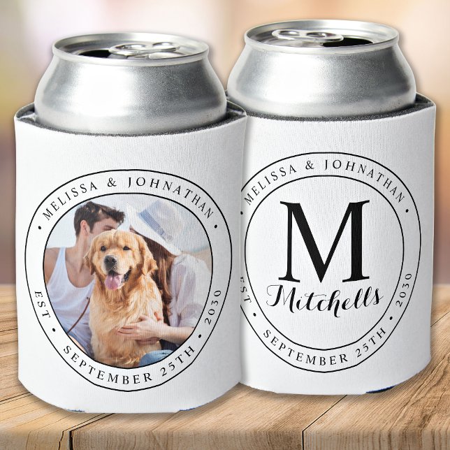 Custom Monogram Photo Wedding Can Cooler (Creator Uploaded)