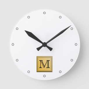 Custom Monogram Picture, nonmetallic gold colours. Round Clock