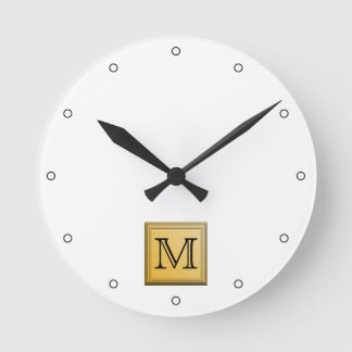 Custom Monogram Picture, nonmetallic gold colours. Round Clock