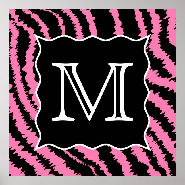 Custom Monogram Pink and Black Zebra Print Pattern (Front)