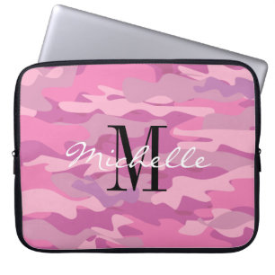 Custom monogram pink army camo laptop sleeve