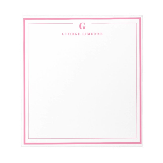 Custom Monogram Pink Border Stationery  Notepad (Front)
