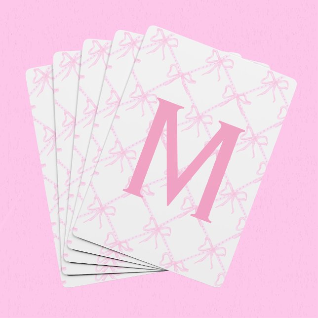 Custom Monogram Pink Bow, Coquette Playing Cards,  Playing Cards (Creator Uploaded)
