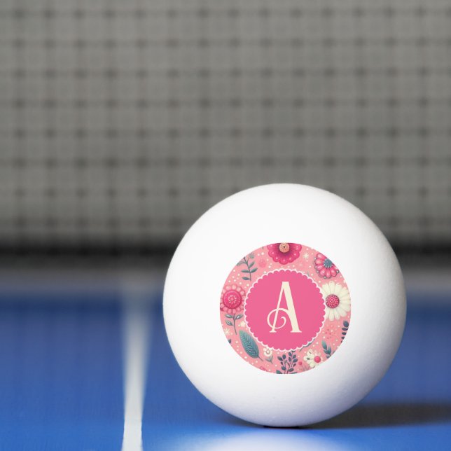 Custom Monogram Pink Enchanted Blooms Ping Pong Ball (Net)