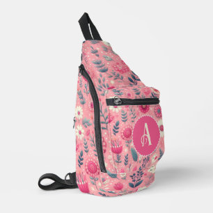 Custom Monogram Pink Enchanted Blooms Sling Bag